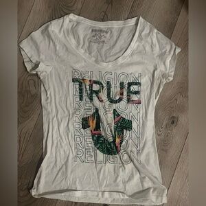 True Religion Women's White Tee with Graphic Design
